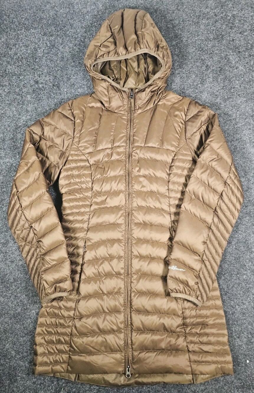 Eddie Bauer Womens Goose Down Parka Size XS Bronze Puffer Jacket Lightweight